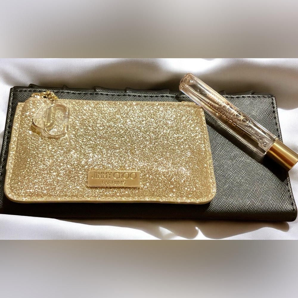 JIMMY CHOOSE PARFUMS MINI GOLD GLITTER COIN PURSE W/ I WANT CHOO PARFUM 75 ml.